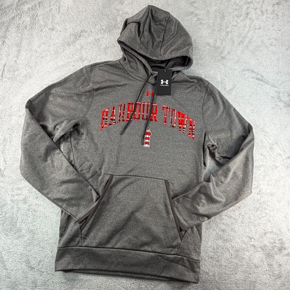 Under Armour Harbour Town Hoodie Mens Small Gray Golf Pullover Plaid Logo